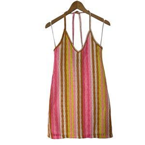 Wild Fable Pink and Yellow Ribbed Tie Front Midi Dress